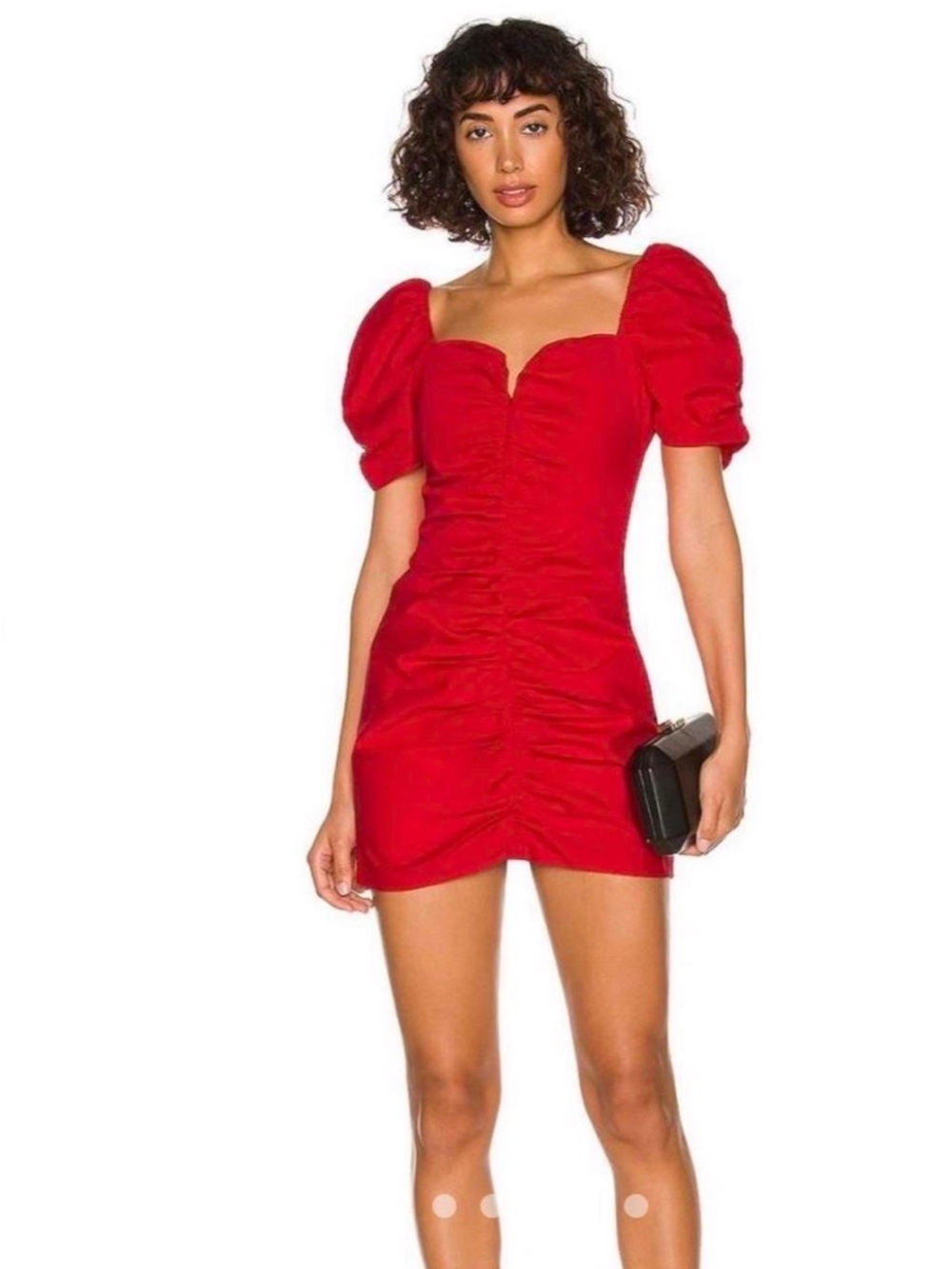 AMANDA UPRICHARD Red Puff-Sleeve Ruched Mini Dress size M